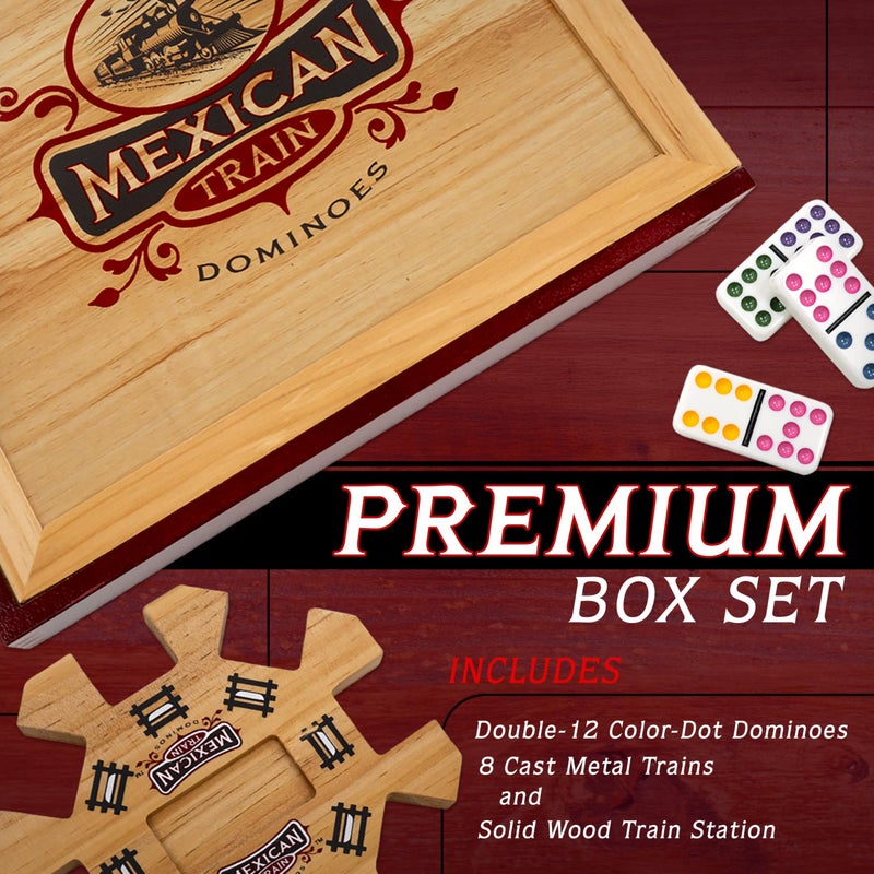 Front Porch Classics | Mexican Train Domino Set in Wooden Collector Box from Front Porch Classics for 2 to 8 Players Ages 8 and Up - Image 3